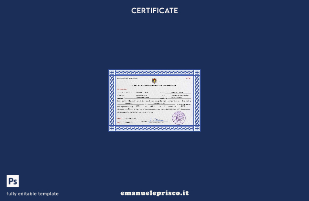 modello PSD di certificato di matrimonio Moldova in stile verificato